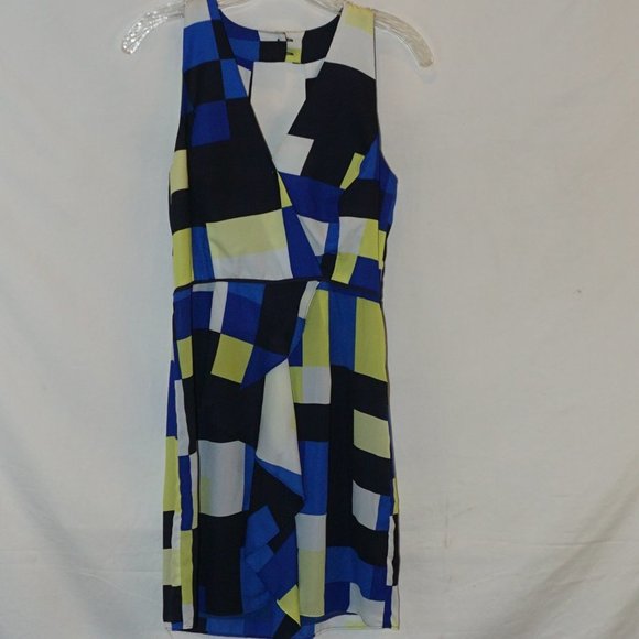 Milly Avant-Garde Geometric Op-Art Cubist Colorblock Wrap Mini Sheer Dress NWT 4 - Picture 1 of 11